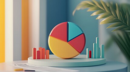 Poster - This colorful 3D pie chart and bar graph represent a modern approach to data visualization, ideal for presentations, reports, and business analytics.
