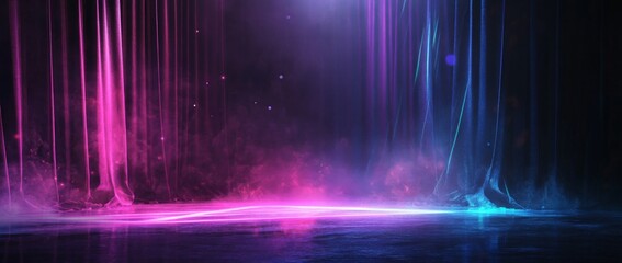 Poster - Vibrant abstract background with velvet drapery and neon lights, perfect for product displays in a dark setting