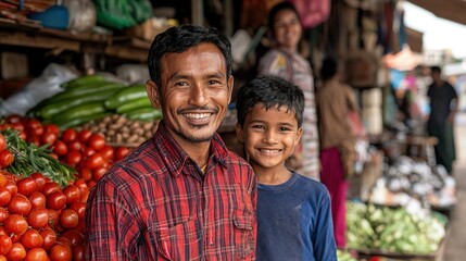 Rural market portraits family business interactions and vibrant community togetherness