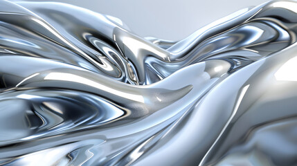 Poster - Abstract silver metallic liquid flow with iridescent highlights, generative ai