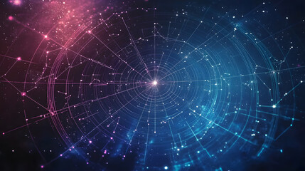 Wall Mural - zodiac signs and constellations in a cosmic sky. astrology theme digital illustration with star map