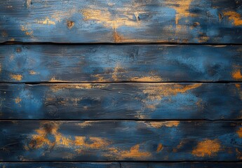 Poster - Weathered Blue Wooden Planks with Rustic Texture and Orange Highlights, Ideal for Backgrounds in Artistic and Creative Projects