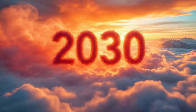 2025, 2026, 2027, 2028, 2029, 2030 date on fireworks background, new year card