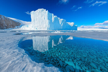Poster - A majestic glacier reflecting sunlight with stunning blue hues in a serene polar landscape,