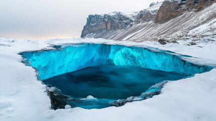 Aufkleber - The stunning contrast of blue ice against dark volcanic rock on a glacier,