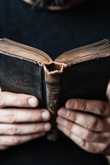 Poster - The texture of finely printed text on a glossy page of a modern book,