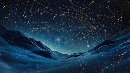 Wall Mural - zodiac signs and constellations in a cosmic sky. astrology theme digital illustration with star map
