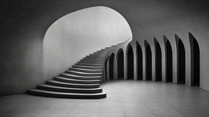 Leinwandbilder - A perfectly symmetrical staircase with repeating patterns and lines,