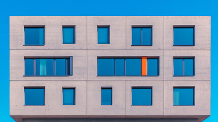 Aufkleber - An architectural shot of a symmetrical modern building facade,