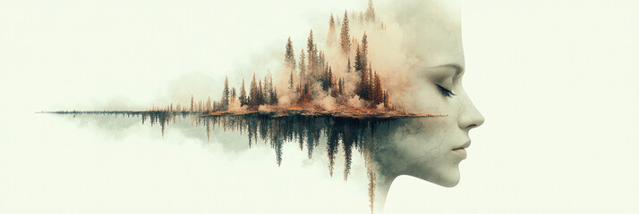 Aufkleber - A symmetrical portrait of a face with mirrored features and balance,