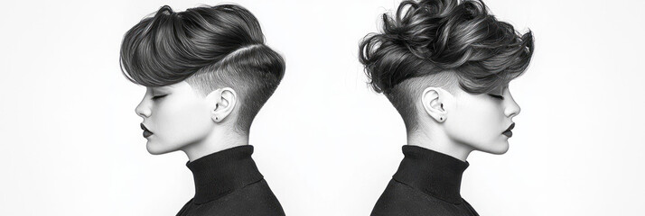 Aufkleber - An asymmetrical hairstyle with a side shave and long bangs,