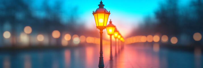 Aufkleber - A row of lamp posts lining a street, getting smaller in perspective,