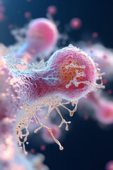 Poster - An elegant digital illustration of skin epithelium cells in mitosis, highlighting the process of cell division with detailed cellular components and clear labeling,