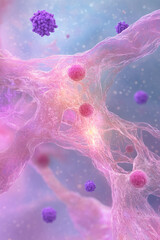 Poster - a creative illustration of skin epithelium cells interacting with immune cells, symbolizing the prot