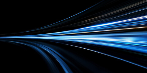 Wall Mural - blue gradient abstract speed line on black background, horizontal straight line motion effect, vecto