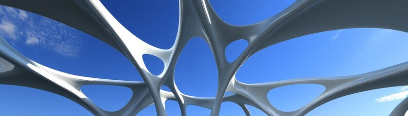Poster - Abstract White Structure Against Blue Sky 3D Render, Organic Design, Architectural Visualization 3D rendering, abstract art
