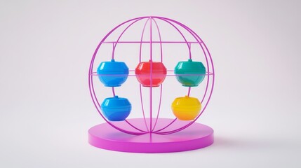 Poster - Colorful 3D Render Oval Frame, Suspended Spheres, Abstract Concept, 3D Modeling, Product Design 3D rendering, abstract art