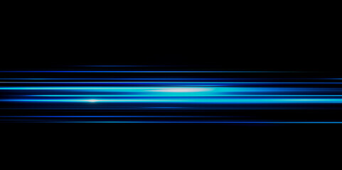 Wall Mural - blue gradient abstract speed line on black background, horizontal straight line motion effect, vecto
