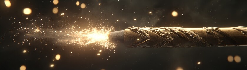 Poster - Golden Spark Burst 3D Render, Glowing Particles, Energy Concept, Abstract Art, Digital Painting Digital art, Abstract art