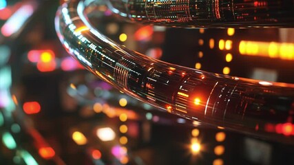 Poster - complex network of glowing tubes transferring data and energy in a futuristic cyberspace, creating a