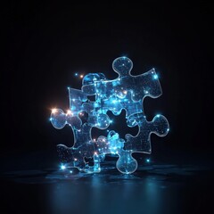 Poster - Abstract wave of glowing puzzle pieces forming creative shapes