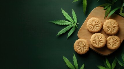 Wall Mural - Delicious cannabis-infused cookies with an elegant embossed design for a unique treat experience.