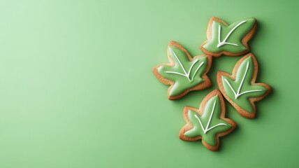 Wall Mural - Delicious cannabis-shaped cookies decorated with colorful icing for a fun and festive treat.