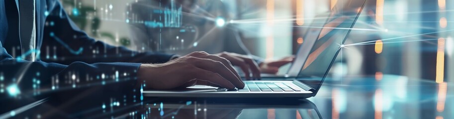 Poster - Professionals in a techsavvy office use laptops to create a digital work environment with communication networks for data exchange, networking, and collaboration, tapping into modern technology