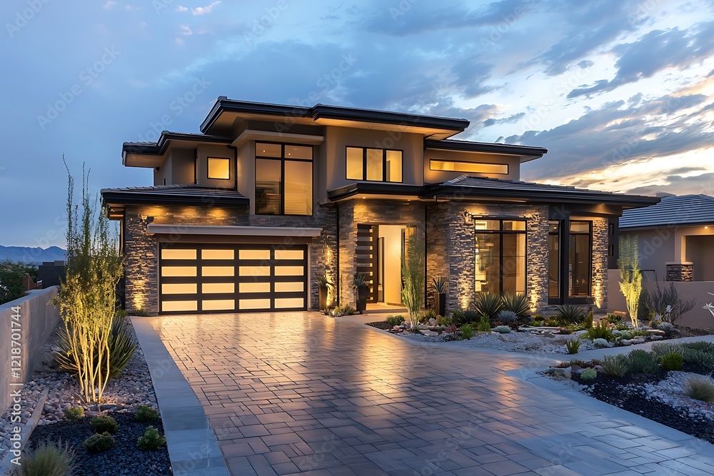 Luxury Nassau County home at dusk