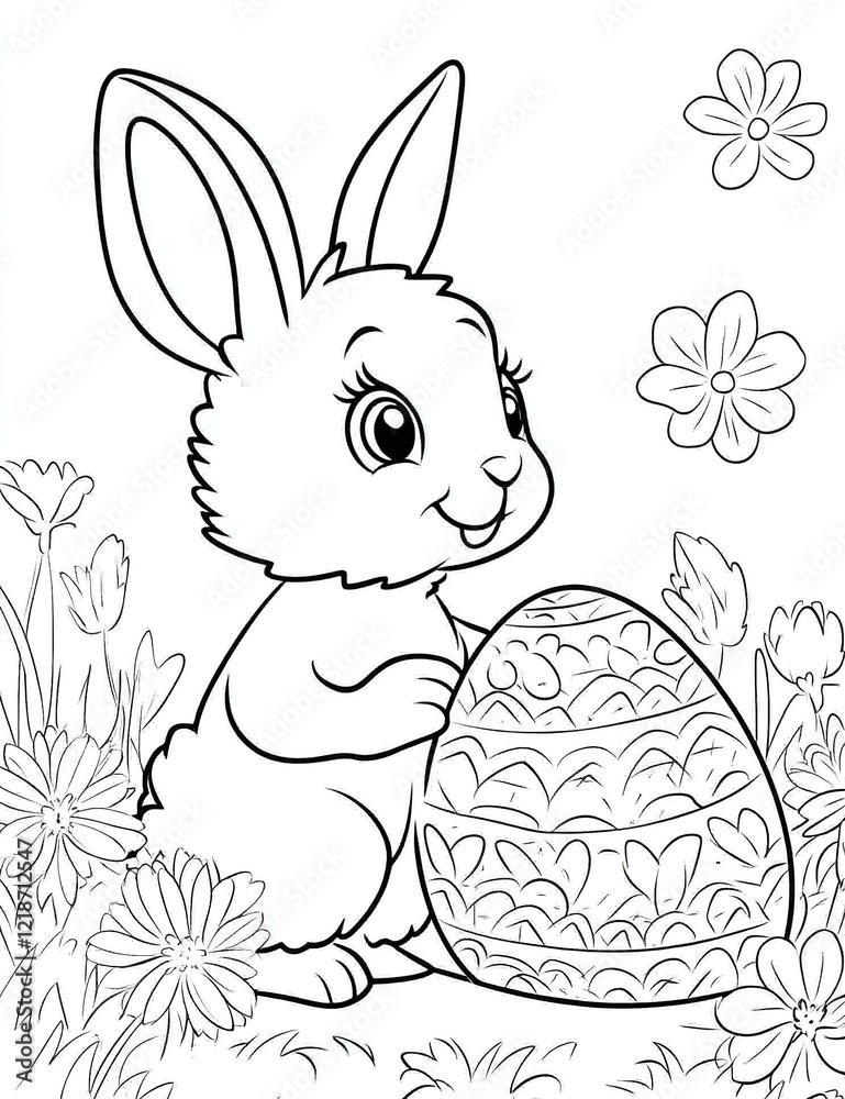 bunny painting easter egg and some flowers coloring page ready to print ...