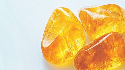 Poster - Macro shot of polished citrine stones elegant warm tones gemstone soft environment close-up perspective