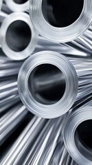 Poster - Macro shot of polished aluminum tubing industrial environment modern design reflective surface close-up view