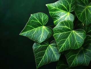 Poster - Macro shot of intricate ivy leaf veins natural patterns in dark green close-up earthy and mysterious tone