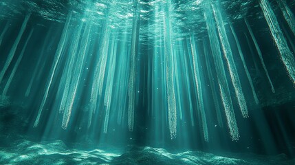 Poster - Ethereal underwater scene showcasing light rays filtering through water columns at a serene ocean location. Generative AI