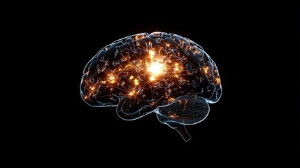 Poster - Brain silhouette glowing with interconnected puzzle piece structures