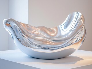 Poster - Artistic macro shot of metallic sculpture curves modern gallery abstract reflections sleek environment artistic concept