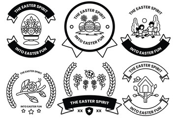 Wall Mural - set of illustrations in easter concept in line drawing style