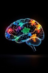 Aufkleber - Brain silhouette illuminated by glowing puzzle pathways in vibrant patterns