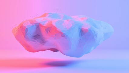Poster - Abstract Polygonal Cloud with Metallic Droplets on Blue Background