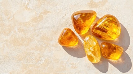 Poster - Macro shot of polished citrine stones elegant surface golden yellow tones warm environment close-up view