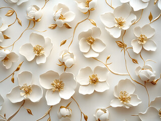 Wall Mural - Beautiful flowers on a white background. Neural network AI generated art