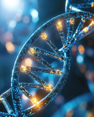 Poster - Microscopic dna helix discovery laboratory scientific image innovative environment close-up view vibrant complexity