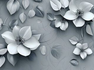 Wall Mural - Beautiful flowers on a gray background. Neural network AI generated art