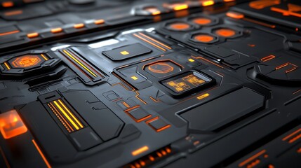 Poster - Futuristic Black And Orange Tech Panel Design