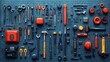 © Tyrah - A vibrant assortment of various hand tools organized on a blue pegboard for easy access