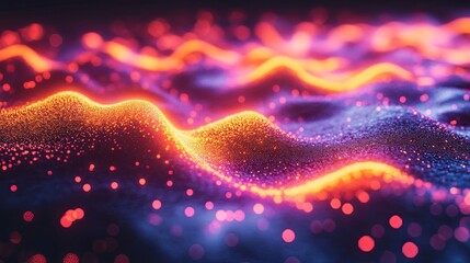 Fototapete - Colorful light waves create a mesmerizing visual display in a digital landscape during the evening hours. Generative AI