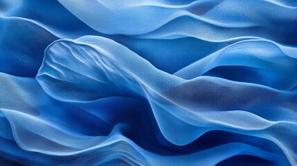 Poster - Flowing blue fabric creates a serene and elegant visual experience against a neutral background in artistic composition. Generative AI
