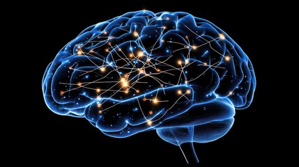 Poster - A glowing brain scan with neural pathways illuminated, surrounded by tech-inspired lines.