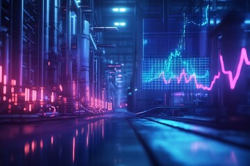 Poster - Technological Corridor with Graphical Financial Data Display : Generative AI