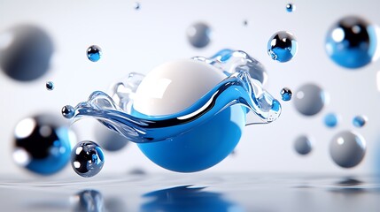 Abstract Blue Liquid Sphere With Water Splashes